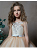 Beaded Ivory Lace Champagne Tulle Keyhole Back Flower Girl Dress